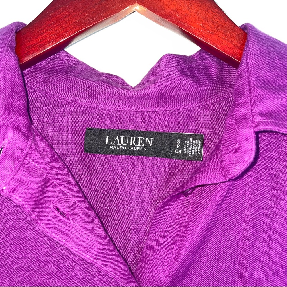 Lauren Ralph Lauren relaxed fit linen button-up shirt short sleeve purple small - Picture 6 of 7